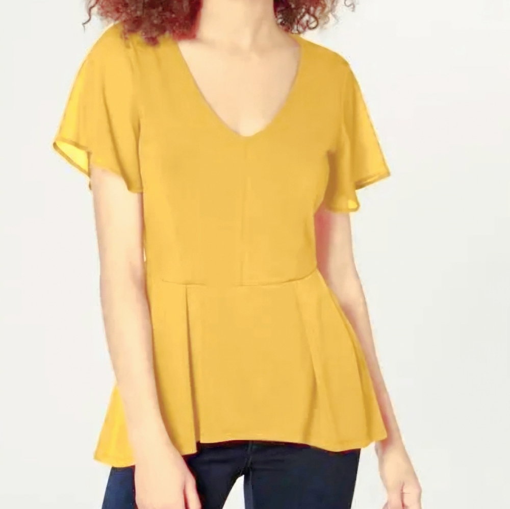 NWT Thalia Sodi Women's Chiffon Sleeve V-Neck XS Blouse Yellow